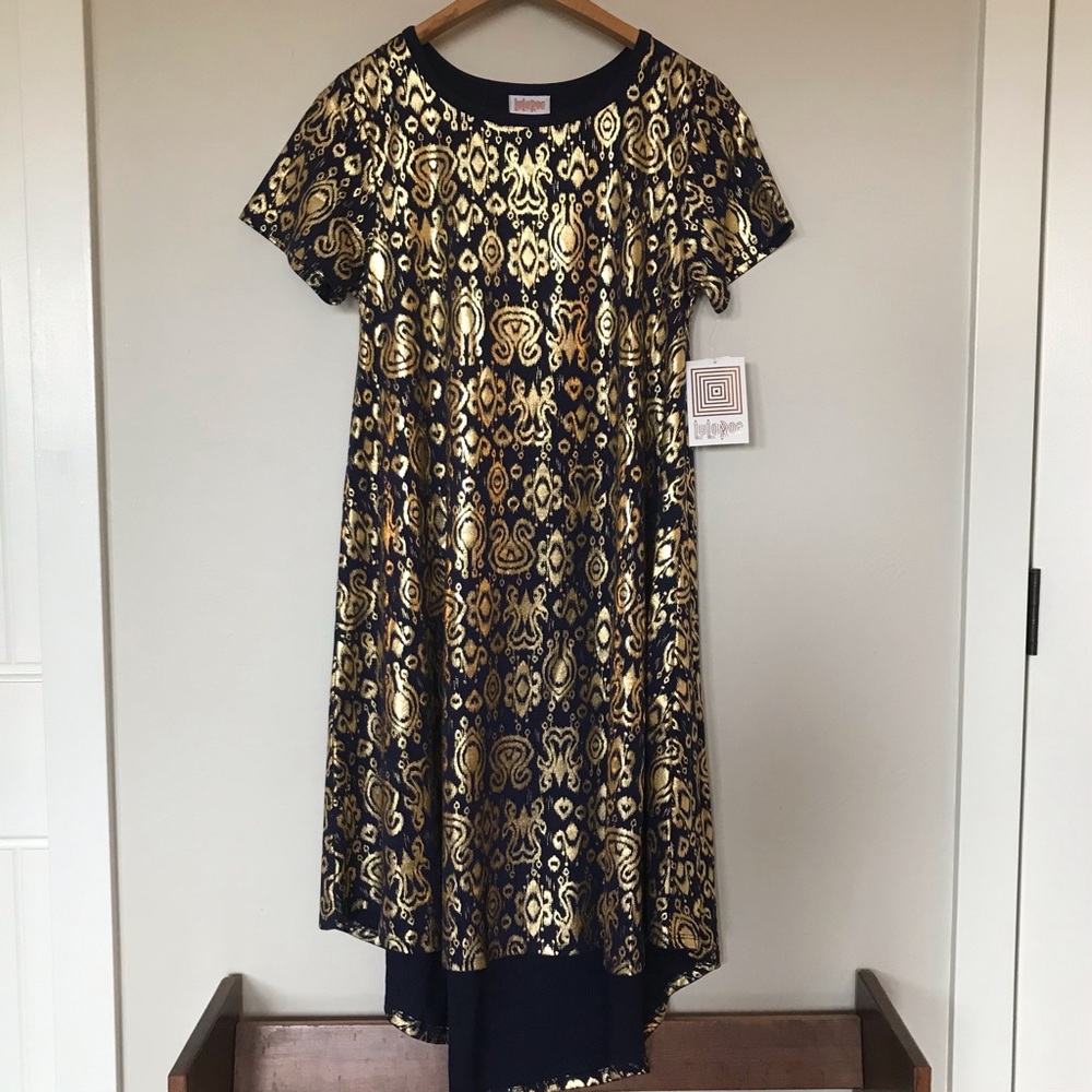 Lularoe 💛 Metallic Navy Gold Hi Lo Midi Dress